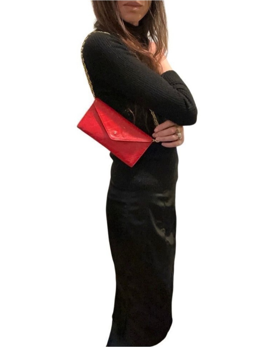 CHANEL Scarlet Quilted Envelope Clutch